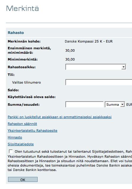 Seuraavaksi pääset syöttämään toimeksiannon tietoja A : A 1. Valitse rahastosalkku, johon haluat tehdä toimeksiannon. 2. Valitse rahatili, jolta haluat rahaliikenteen tapahtuvan. 3.