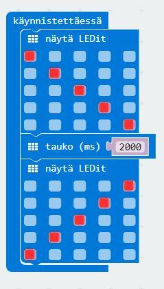 Tauon lisääminen Lisää edelliseen harjoitukseen skriptit tauko ja toinen "näytä LEDit" skripti.