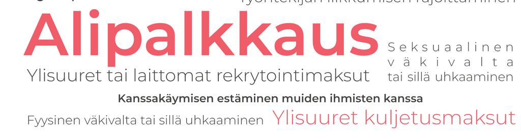 MITÄ ON TYÖPERÄINEN HYVÄKSIKÄYTTÖ JA IHMISKAUPPA Viime vuosina Suomen työmarkkinoilla on tullut esiin useita ulkomaisen työvoiman käyttöön liittyviä ongelmia ja hyväksikäyttöä.