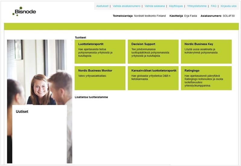 Tervetuloa käyttämään Bisnode-luottotietopalvelua Bisnode -luottotietopalvelusta löydät kaiken tarpeellisen liiketoimintaprosesseihin: Luottotietoraportit Hae ajantasaista tietoa pohjoismaisista
