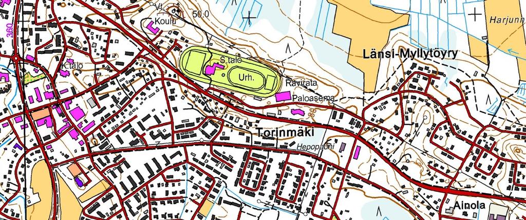 3.2 Suunnittelualueen yleiskuvaus Alueen sijainti taajamarakenteessa hahmottuu oheisesta peruskartasta. Kunnan hallintopalvelut sekä Kausalan keskeiset kaupalliset palvelut sijaitsevat n.