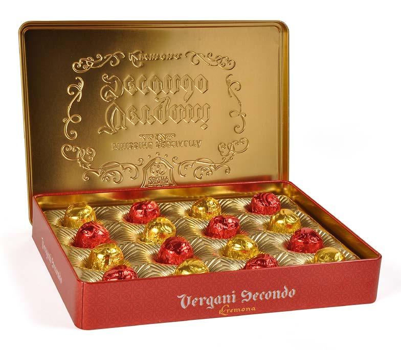 Vergani Special Pralines Ylellinen peltirasia sisältää 200 g laadukasta suklaata Tämä kauniisti muotoiltu retrotunnelmainen peltirasia sisältää