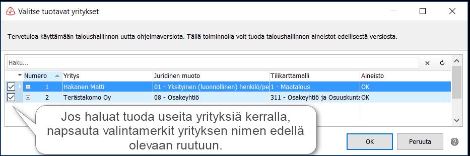 4(6) Jos tuotavassa yritysaineistossa korjattavaa tai puutteita Mikäli yrityksen kohdalla teksti on väriltään punaista ja Aineisto-sarakkeessa lukee teksti Tarkasta, sinun tulee tarkastella tuotavaa