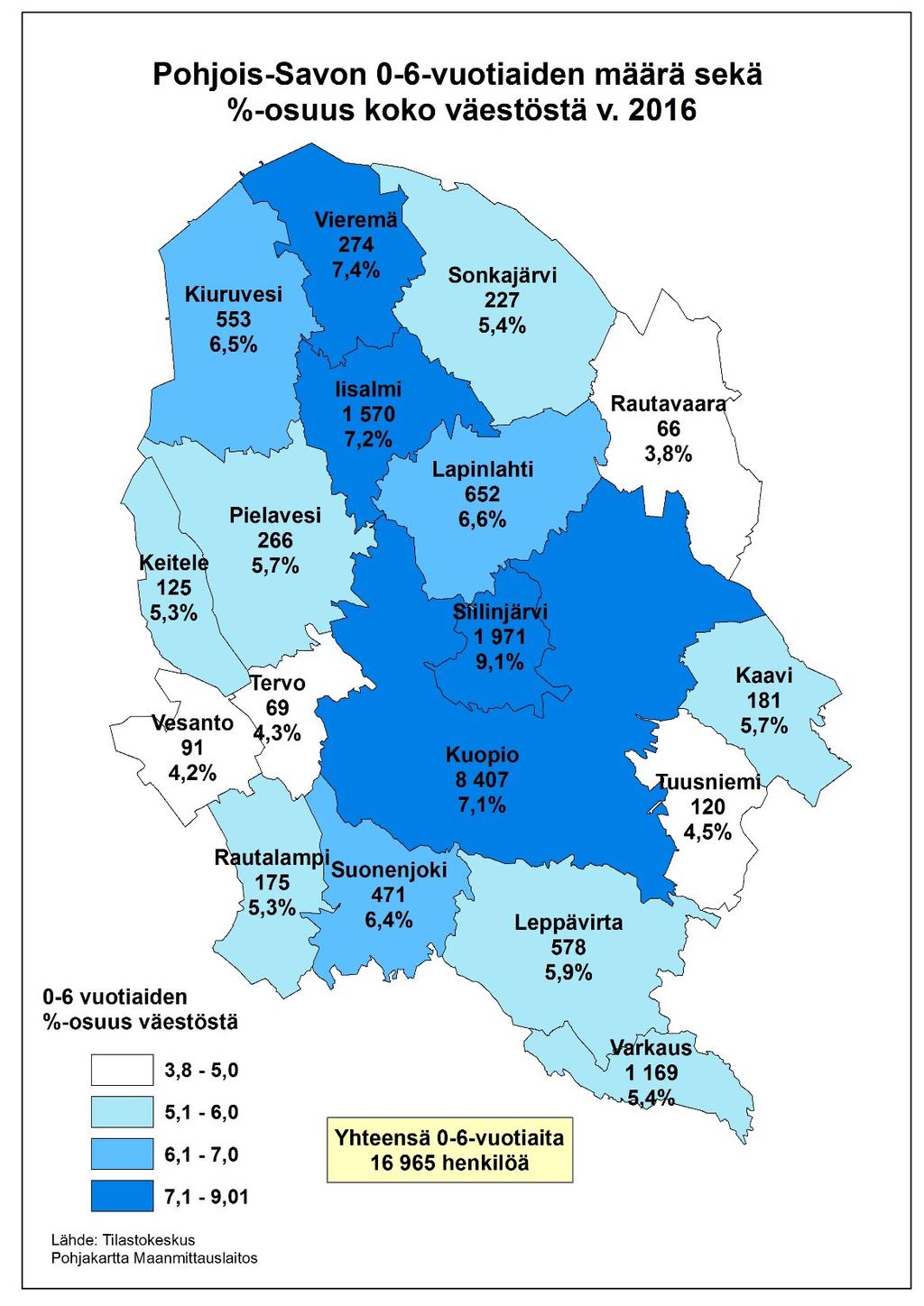 Syntyneiden määrä on vähentynyt, kuolleiden määrä lisääntyy Maakunnassa kuolleiden määrä ylitti syntyneet vuonna 1998 Luonnollista väestönkasvua vain Siilinjärvellä ja