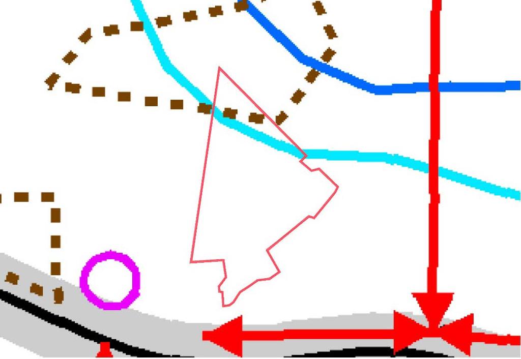 Hollolan strategisessa yleiskaavassa alueen pohjoispuolella on maa-ainesten ottoalue (katkoviiva) ja Hälvälän melualue 2 (vaaleansininen viiva).