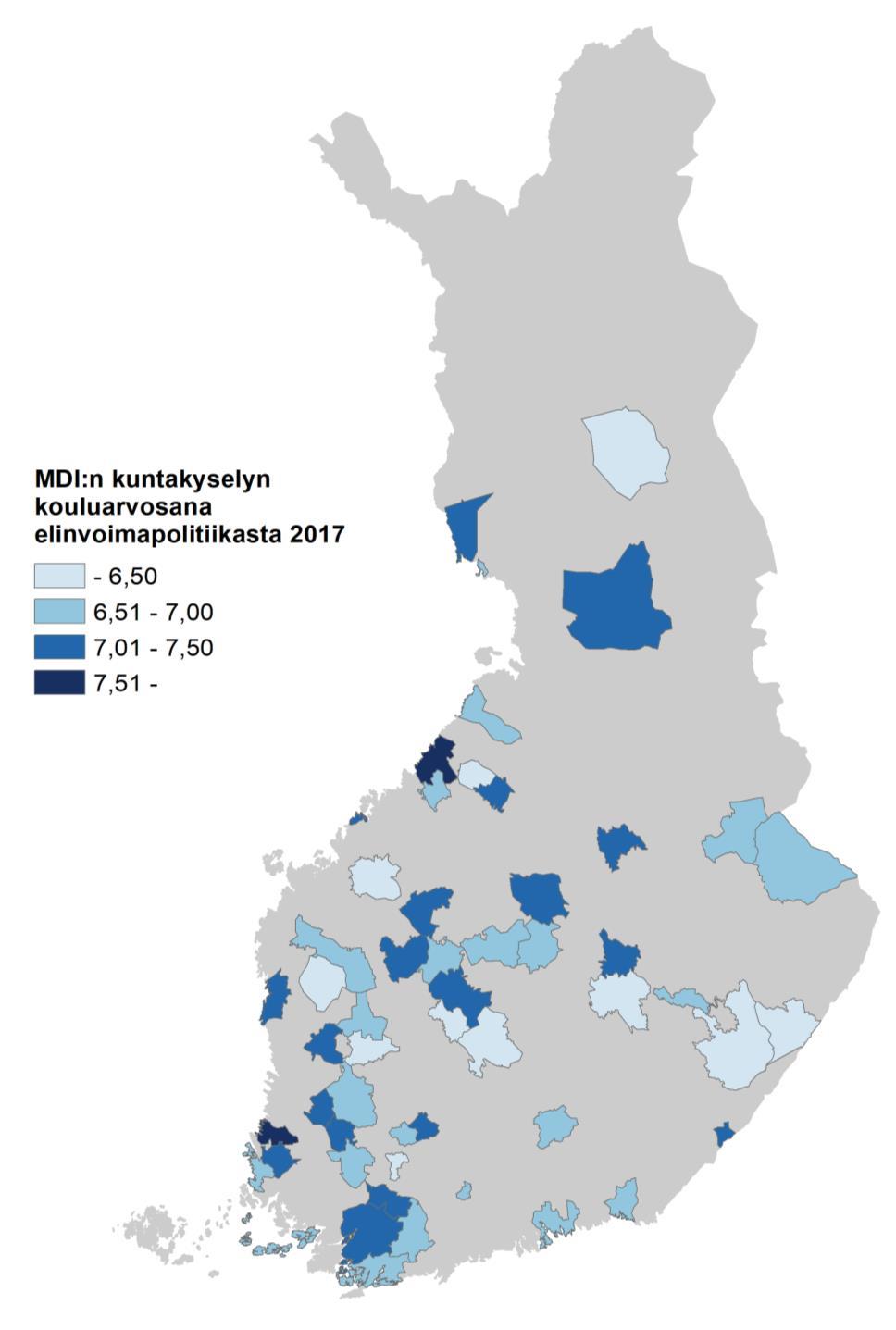 4.7 Elinvoimapolitiikan vahvistamisen toimet Muuttuja kuvaa kunnan toimille elinvoimapolitiikan vahvistamiseksi annettua arvosanaa 4 10 välillä.