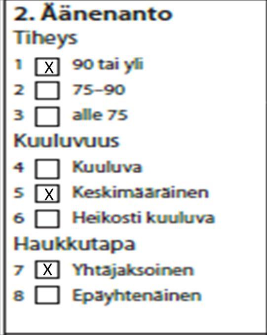 8 Rastitetaan Tiheys, Kuuluvuus ja Haukkutapa, jos äänenanto on pystytty arvostelemaan