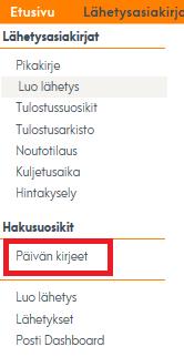 Hakusuosikit näkyviin etusivun valikkoon Ylävalikon Asetukset-kohdassa valitaan vasempaan reunan navigaatioon