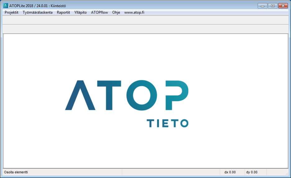 Yleistä ATOPkhLite päänäyttö Ohjelman versionumero ja tietopankki näkyy sinisessä yläpalkissa Ohjelman
