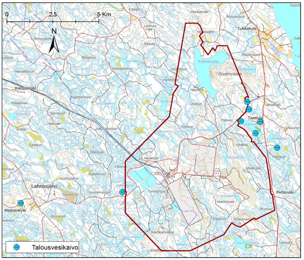 POHJAVEDET 2 Kuusilammen ja Kolmisopen avolouhosten kuivatusvaikutuksen alue on arvioitu olevan noin 900 1300 metriä louhosten ympäristössä.