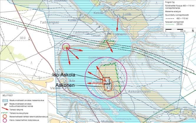 Ympäristövaikutusten arviointiselostus 103 Kuva 7.19. Maisema-analyysi Talliniemen, Iso-Askolan ja Askosen ympäristöistä. 7.3.3 Muinaisjäännökset Kiinteät muinaisjäännökset ovat maassa tai vedessä säilyneitä muistoja menneistä sukupolvista, aikaisemmasta asutuksesta ja historiasta.