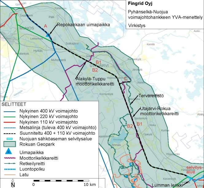 Ympäristövaikutusten arviointiselostus 137 8.2.3 Palvelut ja virkistys Reittiosuus A ylittää Repokankaan uimapaikan ja sivuaa uimapaikan nuotiopaikkoja (kuva 8.13 ja 8.14).