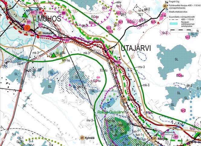 Ympäristövaikutusten arviointiselostus 147 Kuva 8.19. Ote maakuntakaavojen yhdistelmäkartasta 20.3.2017.