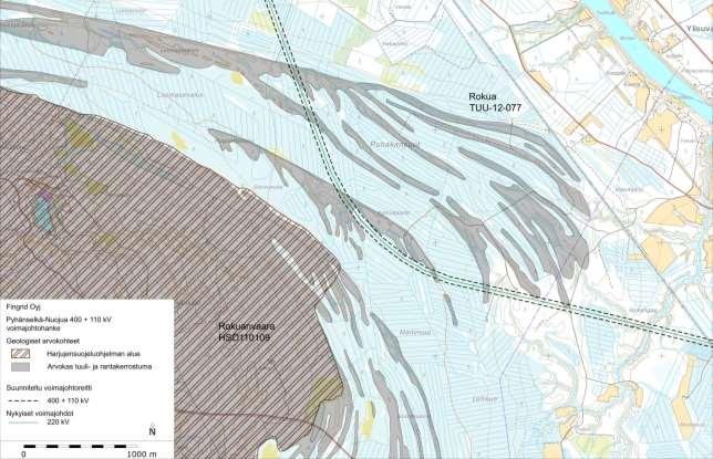 Geologisesti arvokkaat kohteet suunnitelluilla johtoreiteillä