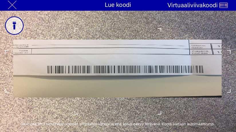 2. Maksaminen viivakoodilla 1. Tämä ikkuna aukeaa kun painat Lue koodi 2. Mobiliipankkikysyy sinulta vielä lupaa käyttää puhelimen kameraa, johon tulee vastata Salli 3.