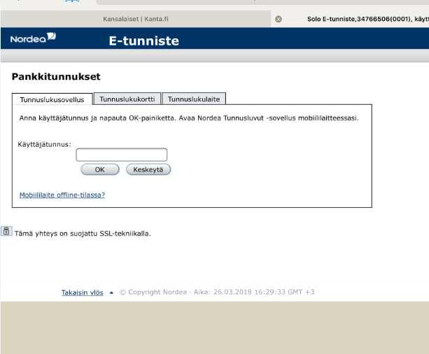 Kirjautuminen tabletilla omakantaan 1. 1. Sinulle avautuu uusi välilehti, jossa sinua pyydetään tunnistautumaan 2.