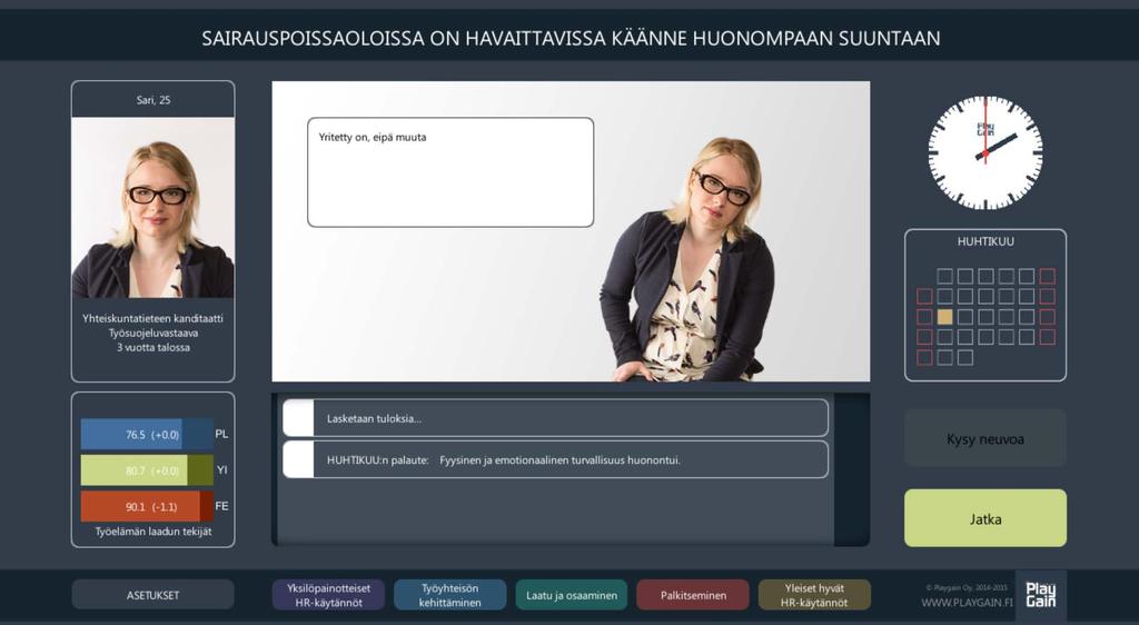 Työntekijä kertoo eleillä miten valitut