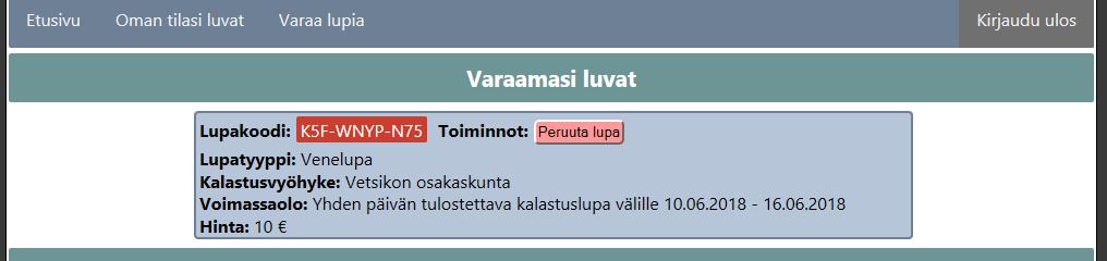 siirtää luvat varausjonoon.