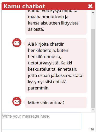 Case: Migri 26.11.201 8 Migrin Kamu -chatbot on tekoälyä hyödyntävä virtuaalinen asiakaspalvelija.