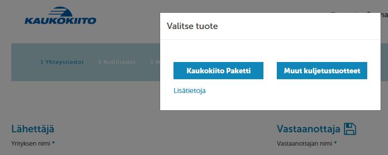 haluat käyttää tilaukselle. Valittavissa ovat vain ne tuotteet, joihin yritykselläsi on olemassa oleva sopimusnumero. Kuva 5.