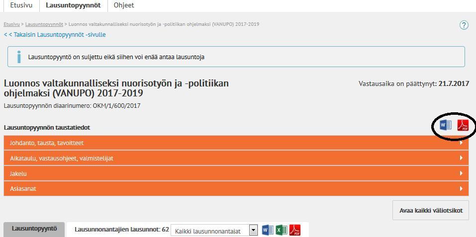 lausuntoihin molemmat linkit vievät samalle sivulle Voit viedä