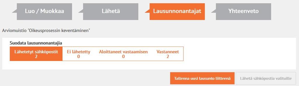 Lisää lausunnonantajan sähköpostiosoite. Lisää lausunnon päivämäärä. Klikkaa Selaa ja valitse lausuntodokumentti työasemaltasi.