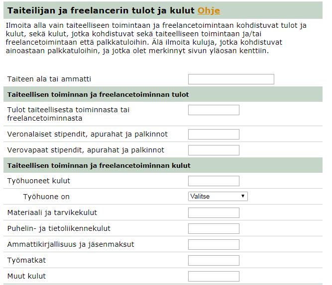 Apurahatulojen ja tulonhankkimiskulujen