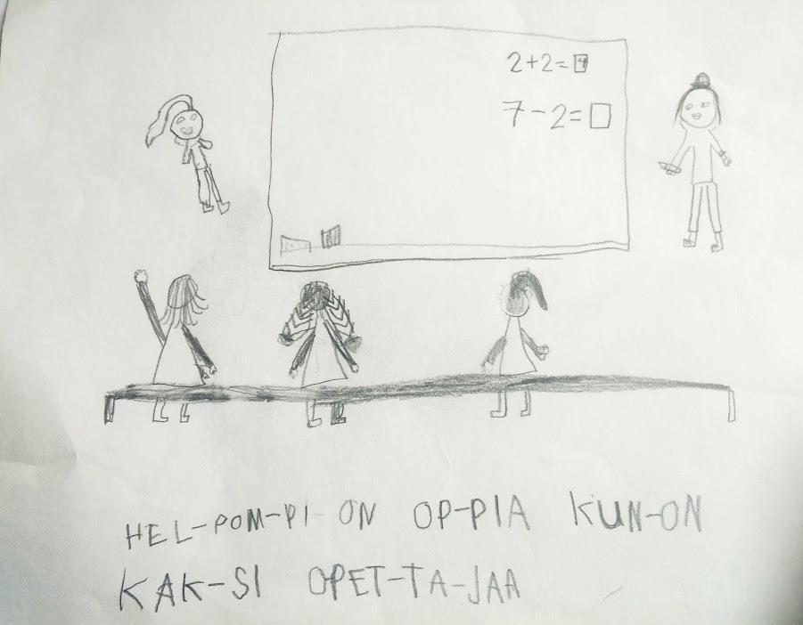 Mää monesti nään, ku ne työskentelee, että niillä on aivan. Niillä on aivan hauskaa. Ne on tyytyväisiä omiin ryhmiinsä ja ne kummiskin osaa lukea tosi hyvin.