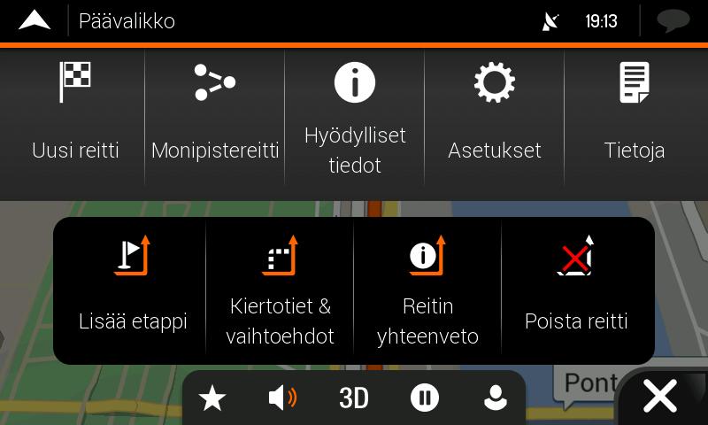 Navigointivalikko Napauta Karttanäytöllä päästäksesi Navigointivalikkoon.