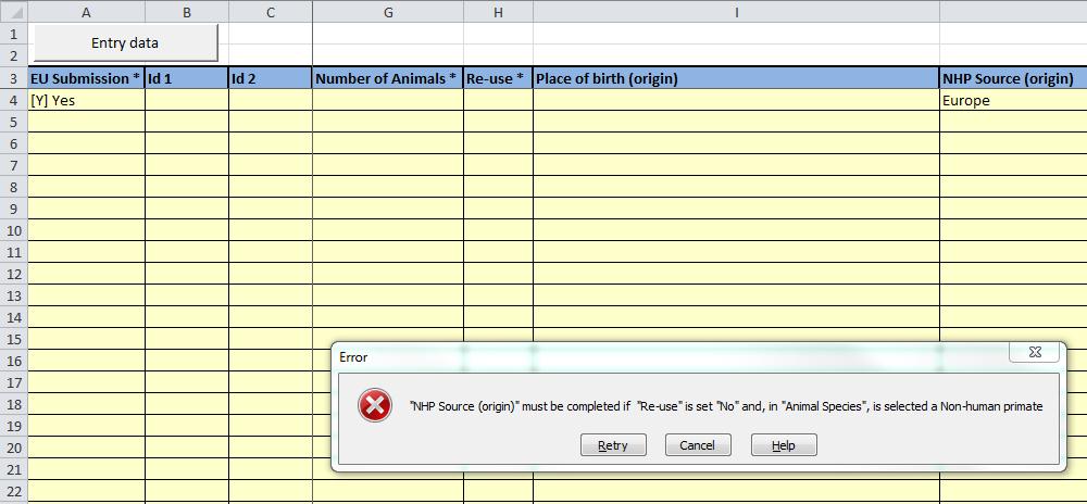 5 Tietojen lisääminen Excel-taulukkoon Kun oikea Excel-taulukko on ladattu, eläimiä koskevat tiedot on tallennettava taulukkoon.