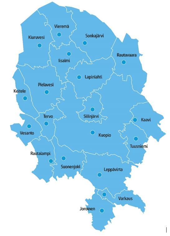 Esimerkki: Perhekeskukset Pohjois-Savossa 18 jäsenkuntaa + Joroinen Ylä-Savon perhekeskus 2014 alkaen n.