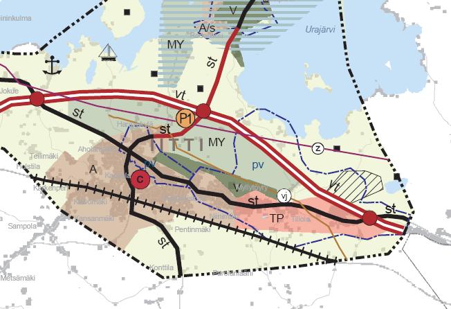 Maakuntakaavassa alue on osoitettu osin taajamatoimintojen alueeksi (A) ja osin se on valkoista aluetta. Ympäristöministeriö vahvisti 26.11.
