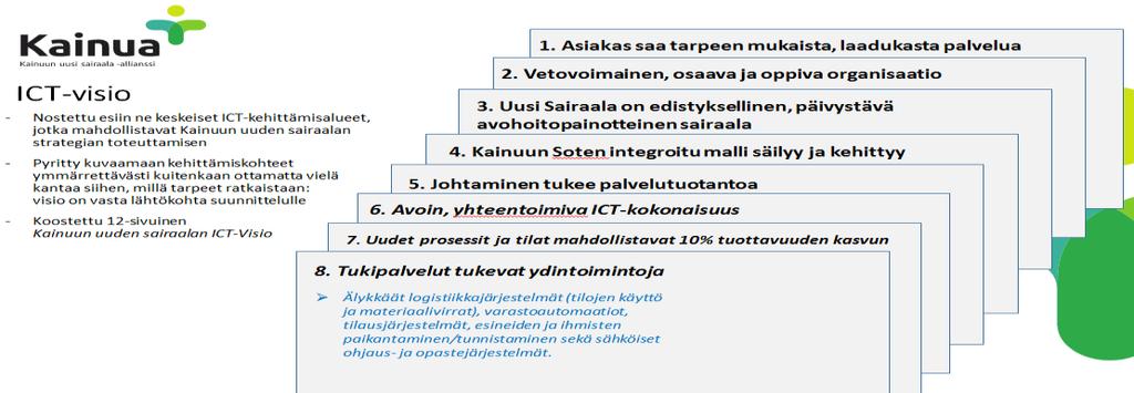 Kainuun uuden sairaalan keskeiset ictkehittämiskohteet Lähtökohtana Kainuun uuden