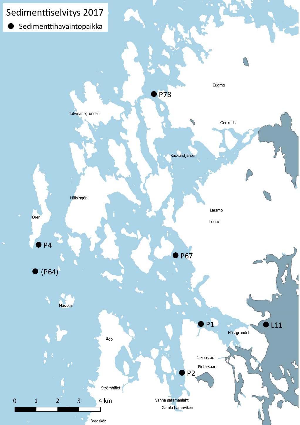 Liite 9. Sedimenttiselvityksen havaintopisteet vuonna 2017.