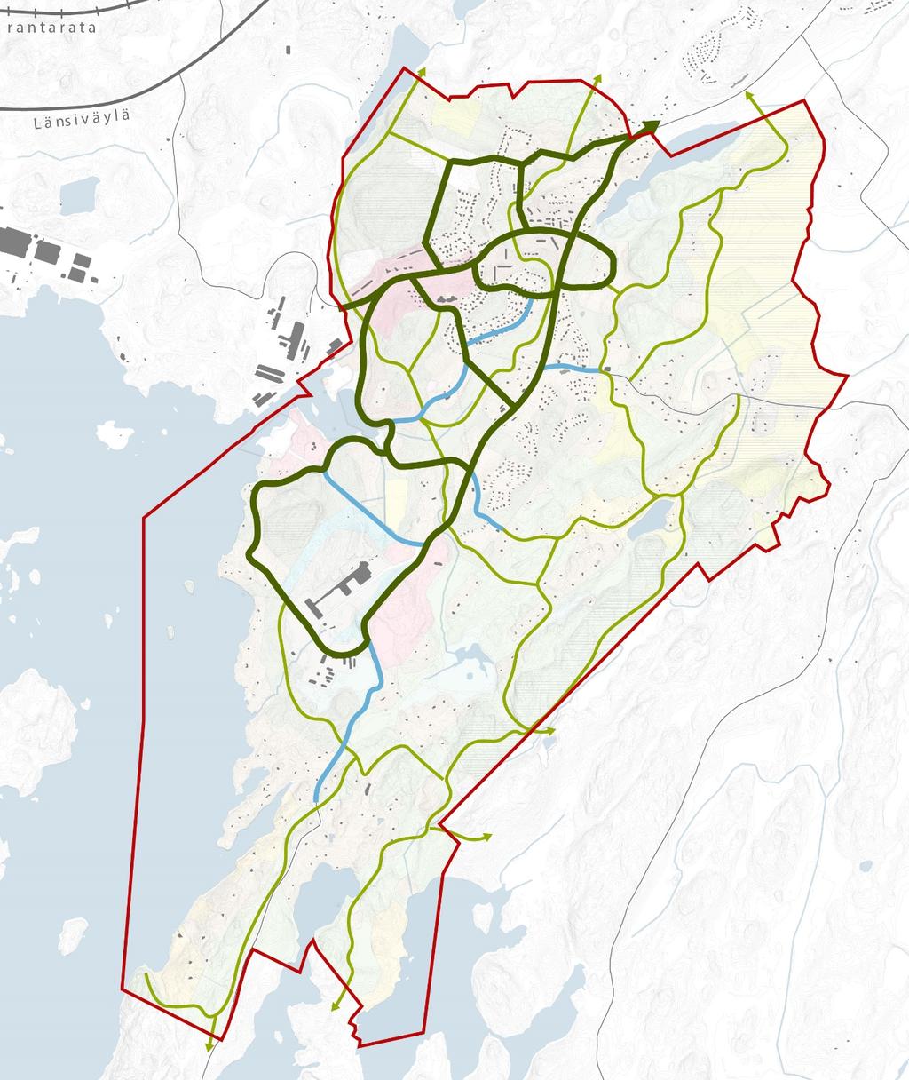 Kuva 14: Kaaviokartta osayleiskaava-alueen suunnitellusta reittiverkostosta.