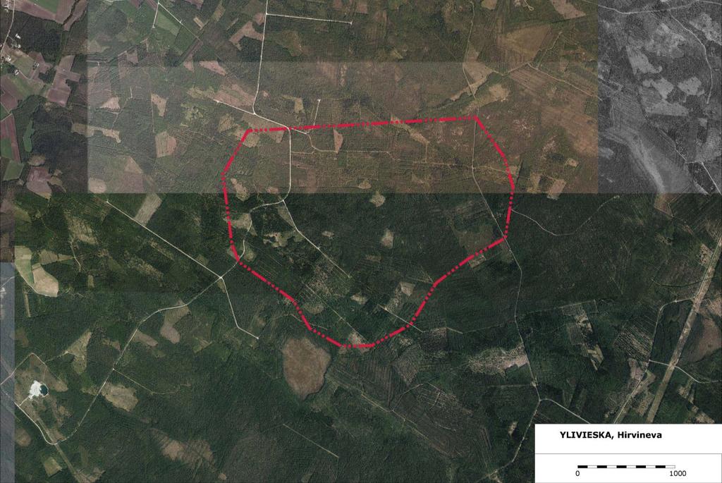 2 (34) Ylivieska - Hirvineva tuulivoimapuisto FCG SUUNNITTELU JA TEKNIIKKA OY Hirvinevan tuulivoimapuiston hankealue on pääosin metsätalouskäytössä ja alueella on kattava metsäautotieverkosto: Harjun