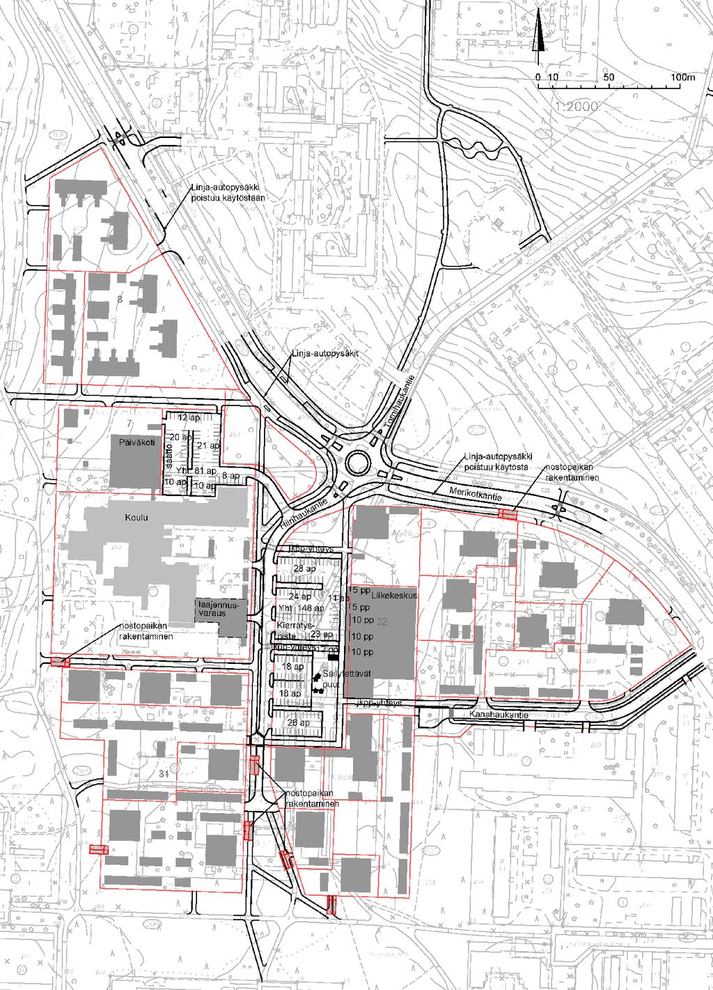 Asemakaavan selostus, Kaukovainion keskus 564-2147 24 Kuva: Liikenteen päivitetty yleissuunnitelma, jossa näkyvät mm.