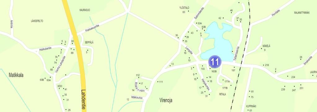 VIRENOJA 10) A157 VIRENOJAN KOULUN SEUTU Virenojan koulun eteläpuoliselle alueelle on tarkoitus kaavoittaa omakotitontteja.