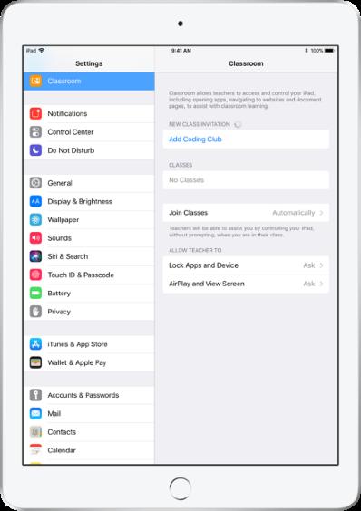 Anna oppilaiden liittyä oppituntiin. Liittyessään oppituntiisi oppilaat päättävät, miten voit hallita ja käyttää heidän ipadejaan. Neuvo heitä käyttämään ympäristöönne parhaiten sopivia asetuksia.
