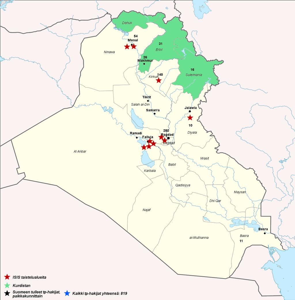 101 (105) Liitteet Irakilaiset hakijat ja konfliktin tilanne