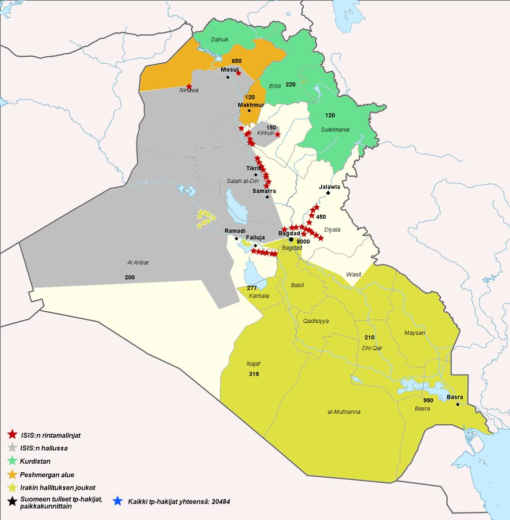 Irakilaiset hakijat ja konfliktin tilanne vuonna 2015