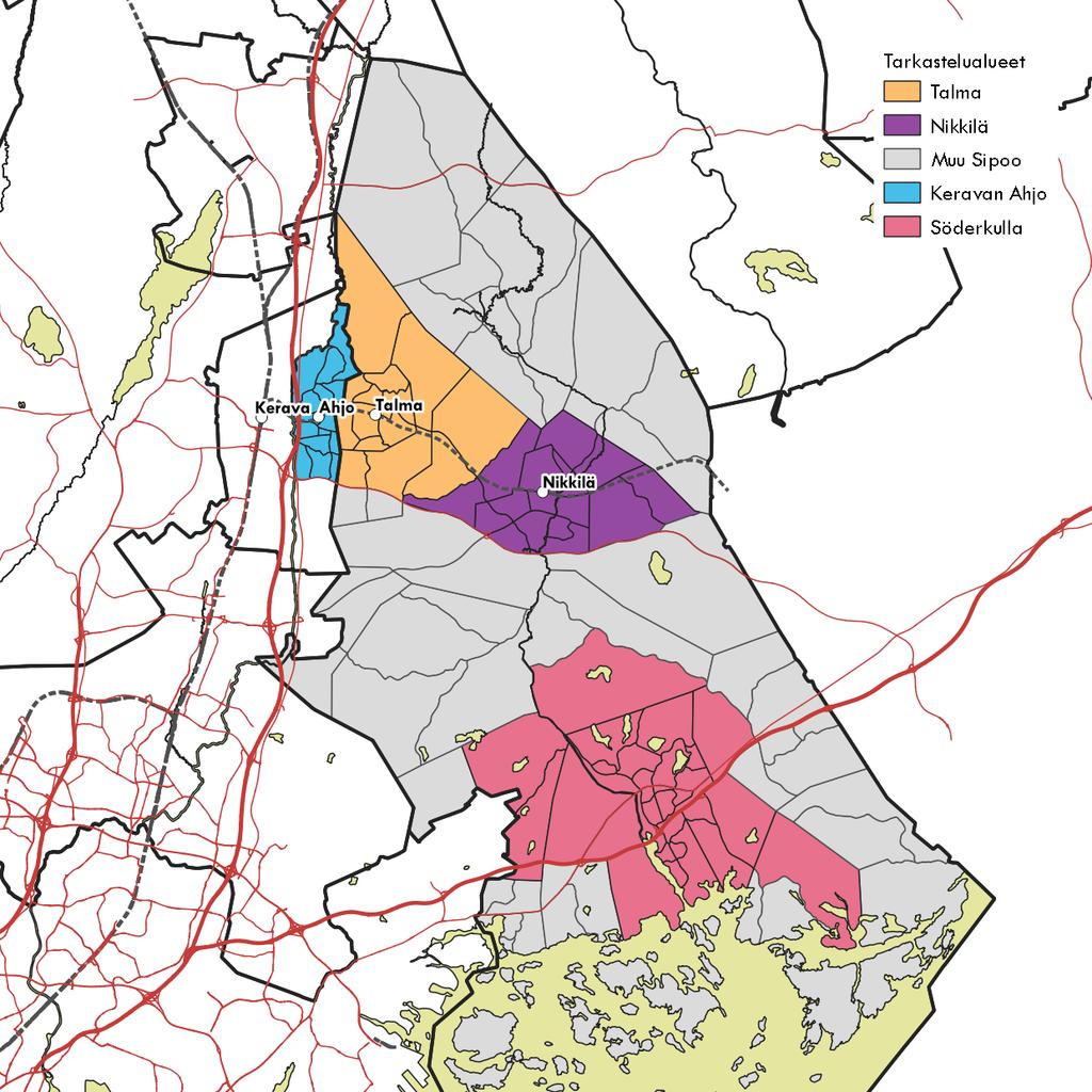 Maankäyttö - Työpaikat Kerava Nikkilä -ratakäytävän työpaikat 5000 4500 4000 3500 3000 2500 2000 1500 1000 500 0 MAL v0 2014 MAL v0 2030 MAL ve3 2030 Sipoo 3 % 2030 Ahjo Nikkilä Talma Työpaikat MAL