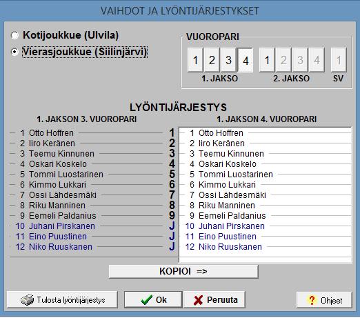 36 Katsotaan tarkemmin Jessen lyöntivuoroa kotiutuslyöntikilpailussa. Ensimmäinen lyönti on koppi, siksi 1.lyönti -sarakkeesta valitaan puoliympyrä.