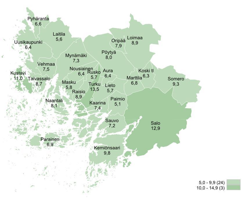 Turun työttömyysaste laskee edelleen Turun työttömyysaste oli tammikuussa 13,5 %. Se jatkoi kesällä 2016 alkanutta laskuaan edellisvuoteen verrattuna.