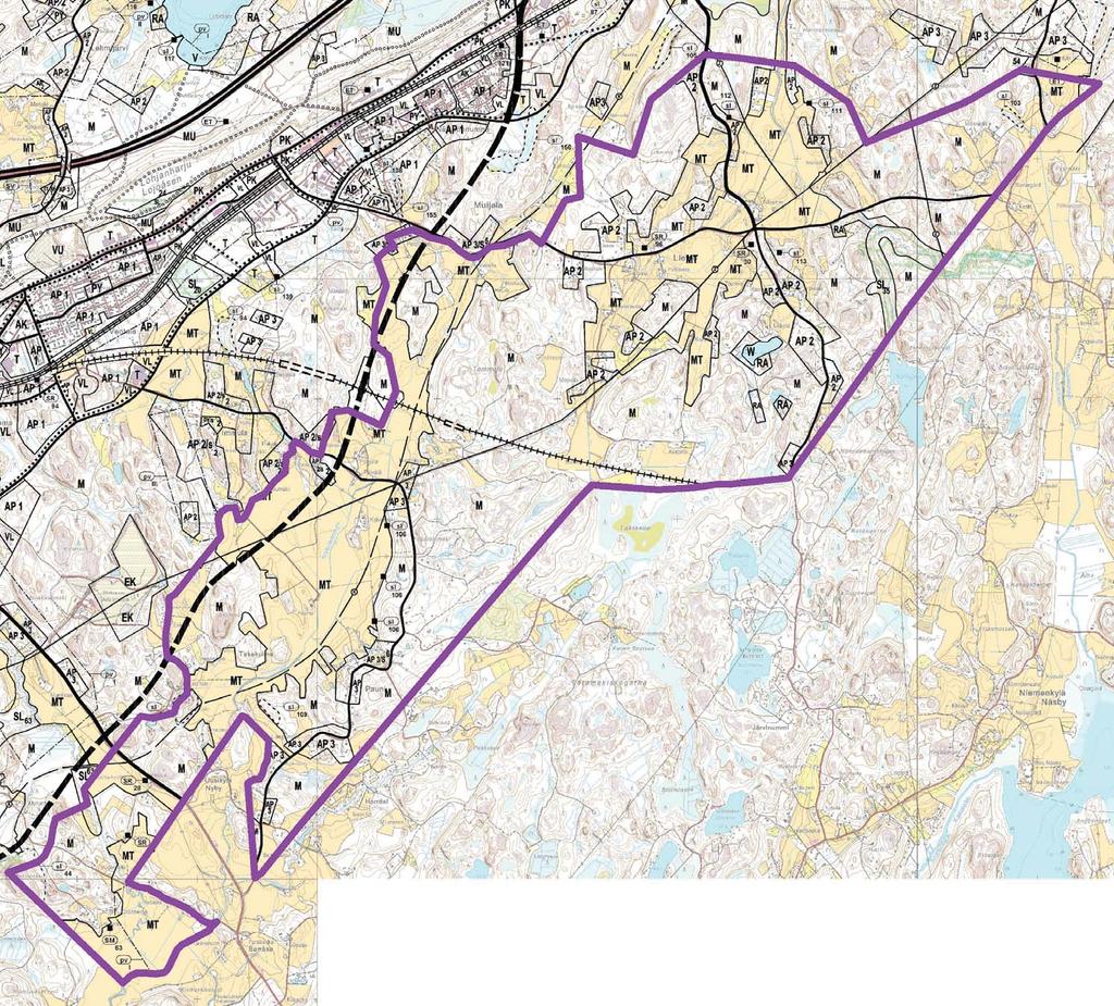 Lohjan kunnan yleiskaava (kv 9.12.1992) Lohjan kunnanvaltuuston 9.12.1992 hyväksymässä yleiskaavassa (oikeusvaikutukseton) pääosa suunnittelualueesta on osoitettu maatalousalueeksi (M) tai maa- ja metsätalousvaltaiseksi alueeksi (MT).