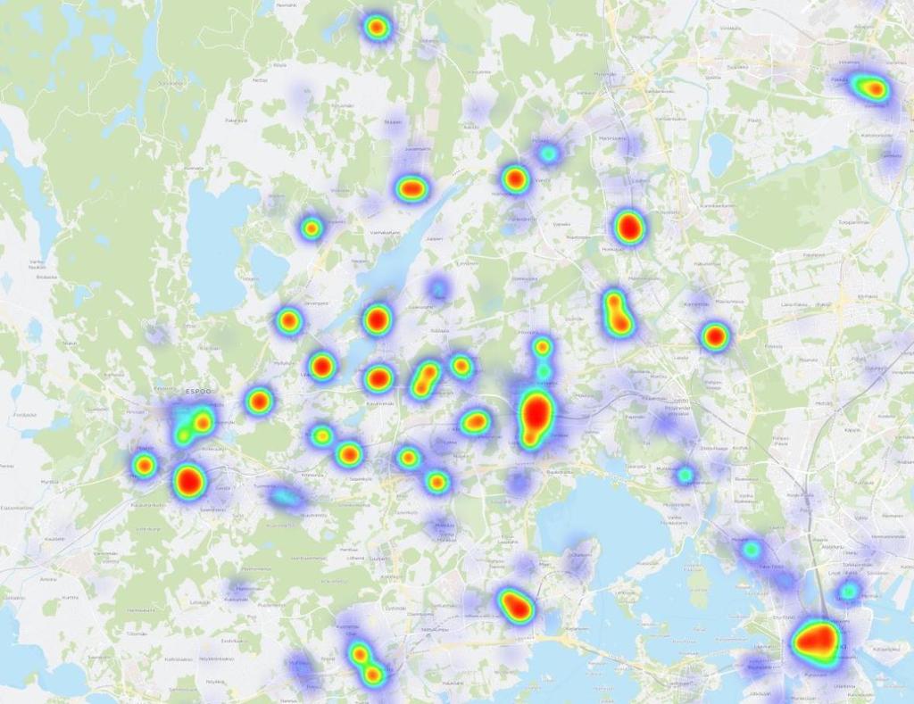 6 Kuva 4. Ostos- ja asiointipaikat OpenStreetMap Asukasvuorovaikutuksessa esiin tulleet ja tiedossa olleet työmatkayhteydet huomioidaan linjastosuunnitelmassa.