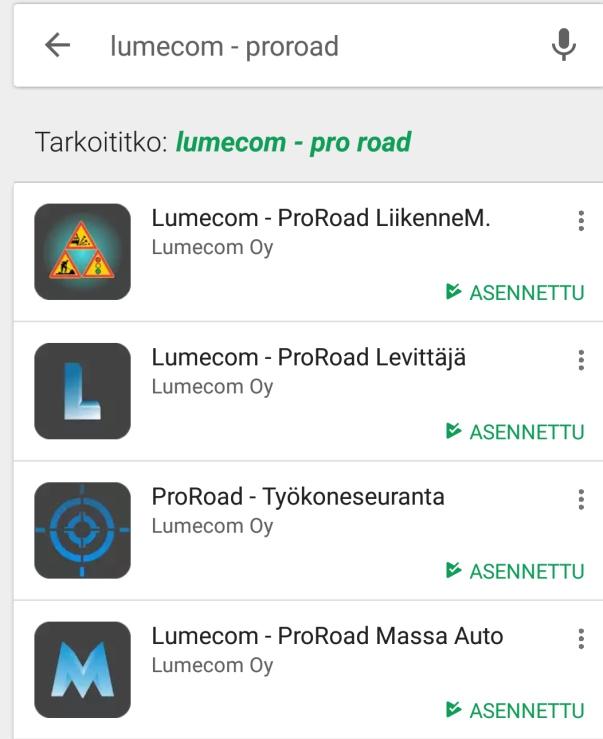 Asennusohje - ProJyrsin 1. Avaa Google Play Store tabletiltasi - sovellus ei tue toistaiseksi Apple/IOS käyttöjärjestelmiä 2.