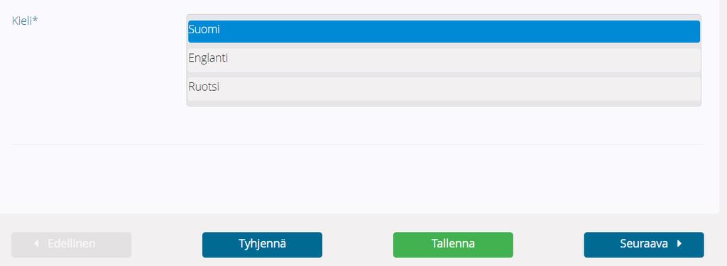 8 (21) Edellä olevien täyttöjen jälkeen on valittava vielä kieleksi Suomi hiirellä ko riviä klikkauttamalla.