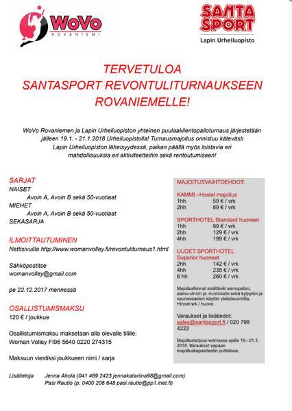 Woman Volley ja Lapin Urheiluopisto järjestävät yhteistyössä harraste- ja puulaakiturnauksen 19.-21.1.2018 Santasport Lapin Urheiluopiston tiloissa.