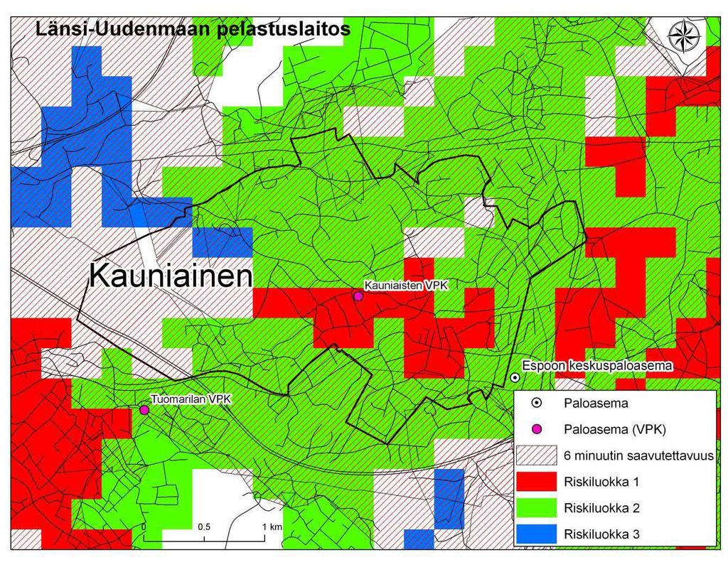 Kuva 12. Kauniaisten riskiluokitus sekä saavutettavuus. 5.3.